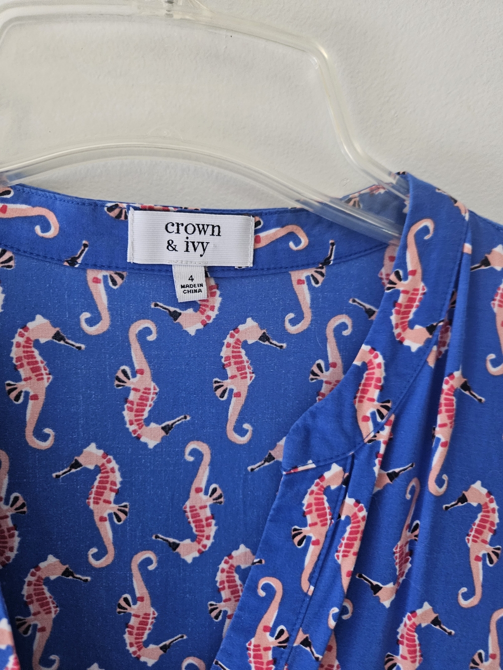 Crown & Ivy Blue Seahorse Print Long-Sleeve Drawstring Dress size 4 - Picture 5 of 11